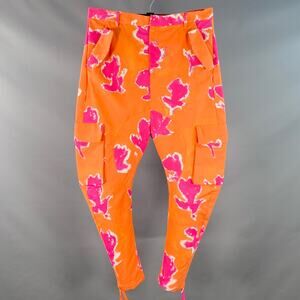 SS19 Runway Size M Orange Pink Cotton Blend Drop Crotch Cargo Casual Pants
